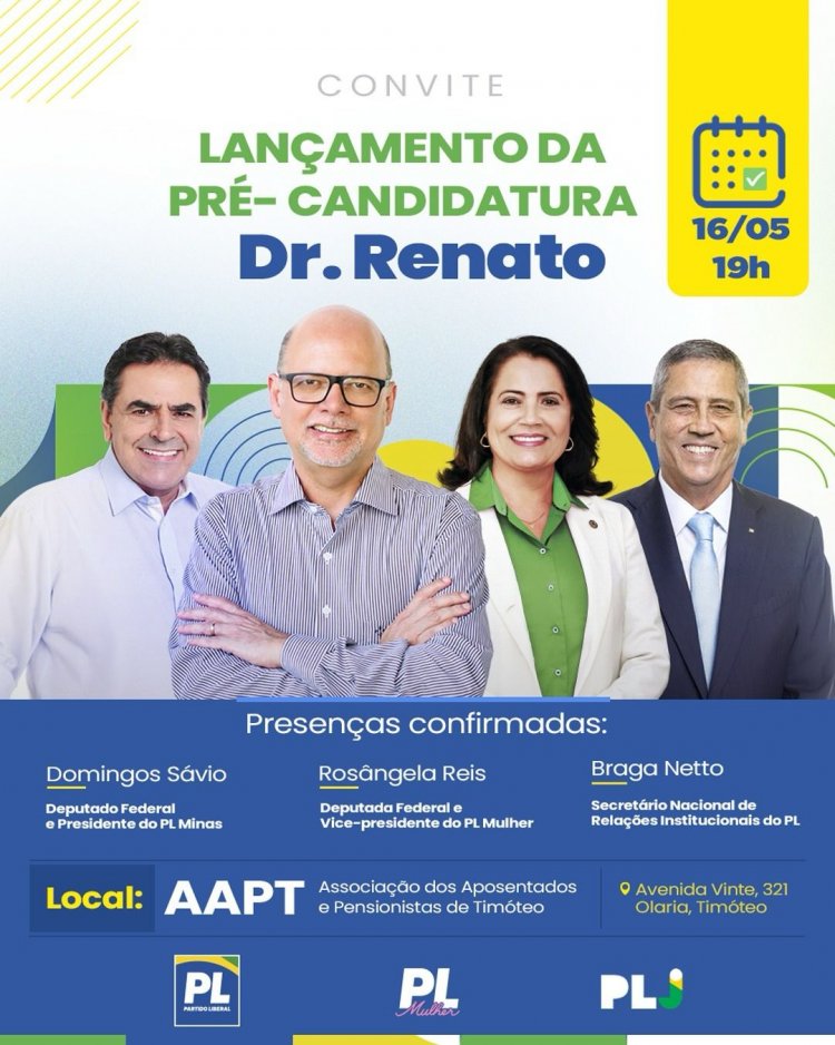 Dr.Renato lança sua pré Candidatura a prefeito nesta quinta feira  na AAPT