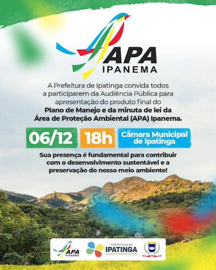 Prefeitura de Ipatinga realiza Audiência Pública para apresentação do Plano de Manejo e minuta de lei da APA Ipanema